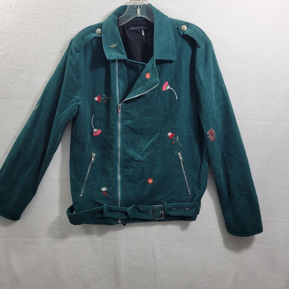 English Factory Green Corduroy with Embroidered Flowers Jacket Size L 11523-0481 - Picture 4 of 9